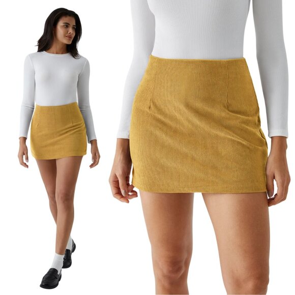HALARA High Waist 2 In 1 Gold Corduroy Mini Skirt Medium NWT - Picture 1 of 6